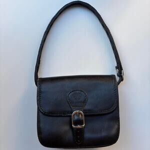 Black Leather Repurposed Shoulder Bag with Silver Hardware Made in Italy